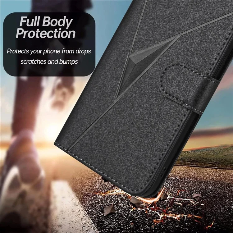Für Motorola Moto X50 Ultra 5G / Edge 50 Ultra 5G Hülle Dreiecks-Prägung Leder-Handyhülle mit Schlüsselband - Schwarz