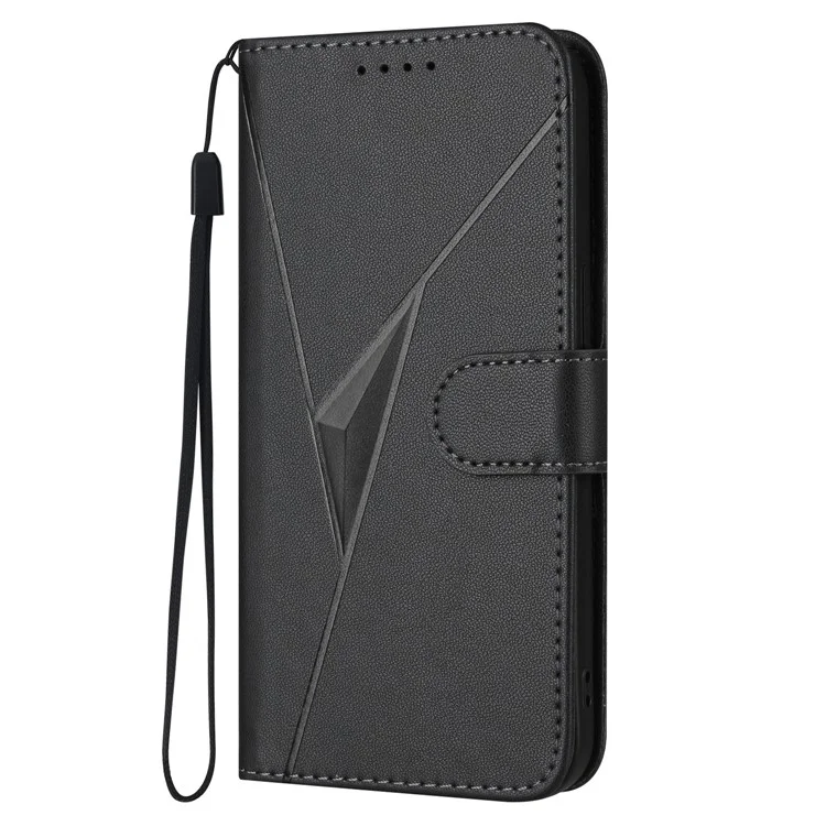 Für Motorola Moto X50 Ultra 5G / Edge 50 Ultra 5G Hülle Dreiecks-Prägung Leder-Handyhülle mit Schlüsselband - Schwarz
