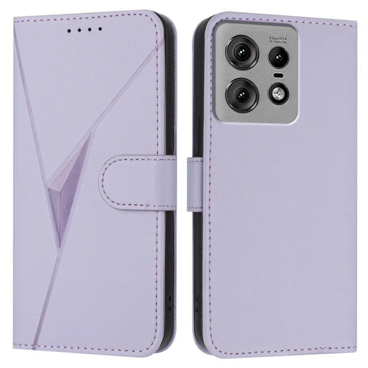 For Motorola Edge 50 Pro 5G Case Triangle Imprint Leather Phone Cover with Lanyard - Light Purple