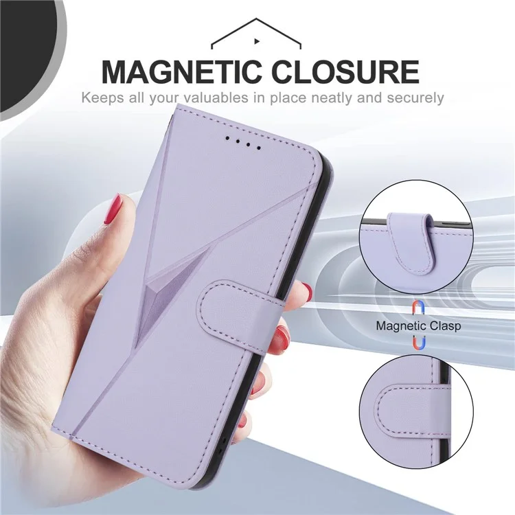 For Motorola Edge 50 Pro 5G Case Triangle Imprint Leather Phone Cover with Lanyard - Light Purple
