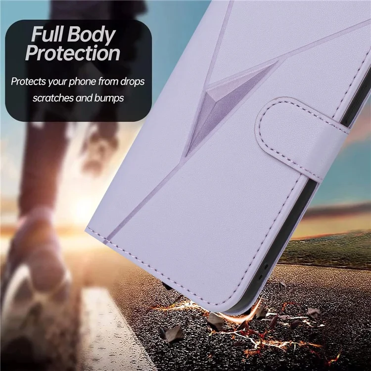 For Motorola Edge 50 Pro 5G Case Triangle Imprint Leather Phone Cover with Lanyard - Light Purple