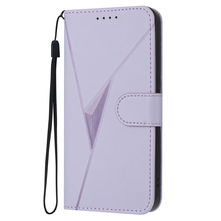 For Motorola Edge 50 Pro 5G Case Triangle Imprint Leather Phone Cover with Lanyard - Light Purple