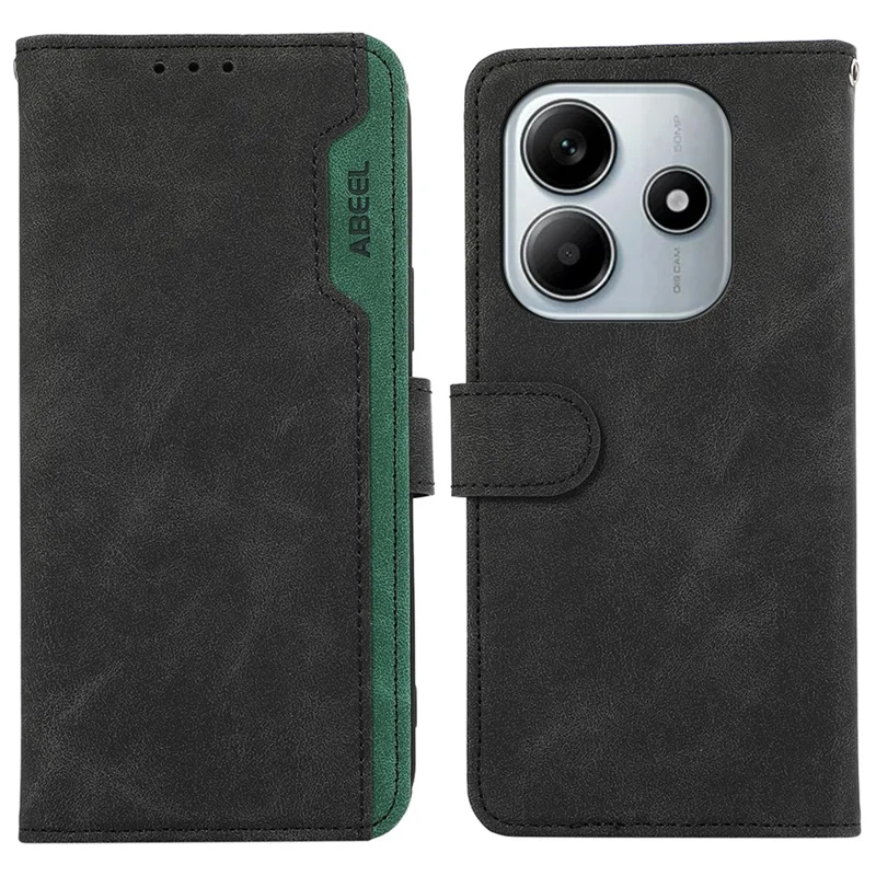 ABEEL Pour Xiaomi Redmi Note 14 4G Étui Couleur Épissage Cuir Flip Housse de téléphone Blocage RFID - Noir