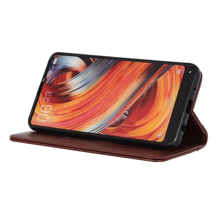 Capa de suporte para Xiaomi Redmi Note 14 Pro 4G, de couro dividido com textura de lichia, marrom.