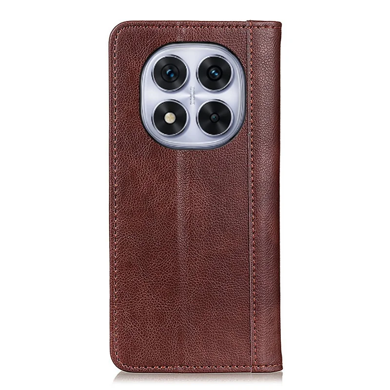 Capa de suporte para Xiaomi Redmi Note 14 Pro 4G, de couro dividido com textura de lichia, marrom.
