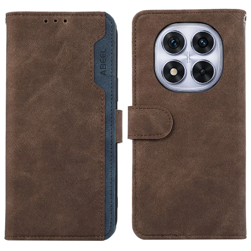 ABEEL For Xiaomi Redmi Note 14 Pro 4G Case Color Splicing Leather RFID Blocking Phone Cover - Brown