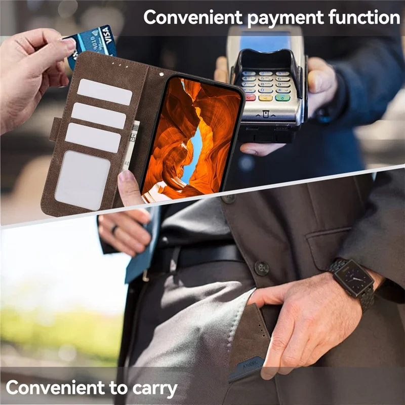 ABEEL For Xiaomi Redmi Note 14 Pro 4G Case Color Splicing Leather RFID Blocking Phone Cover - Brown