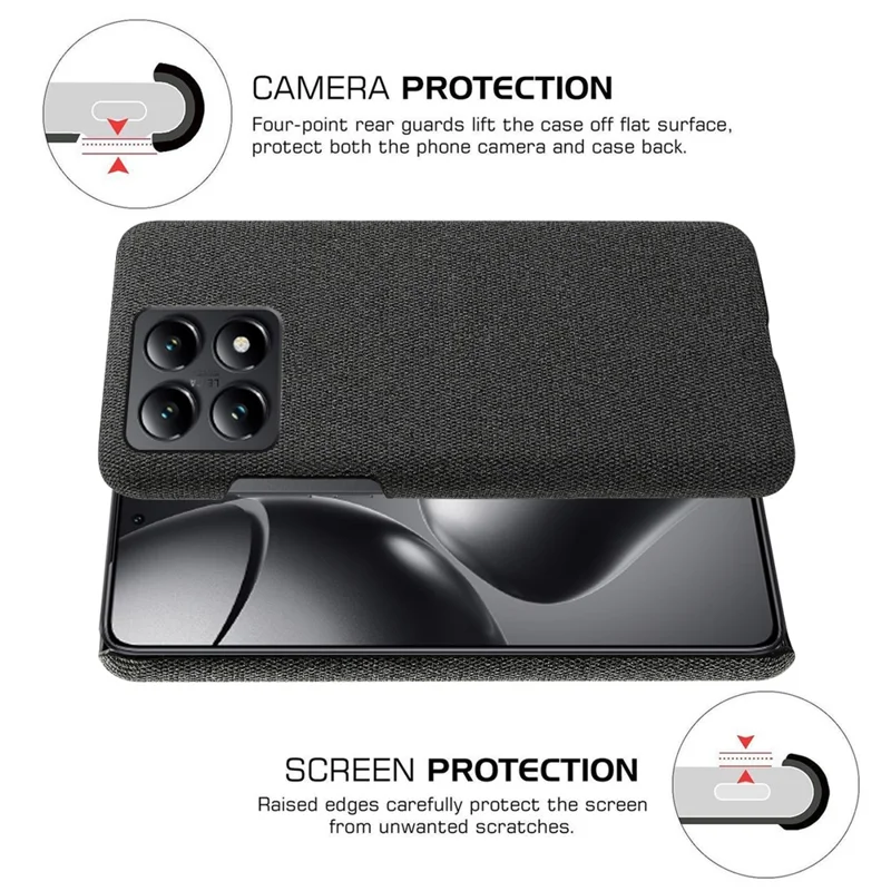 For Xiaomi 14T Phone Case Cloth Texture Anti-Scratch Protective PC Back Cover - Black