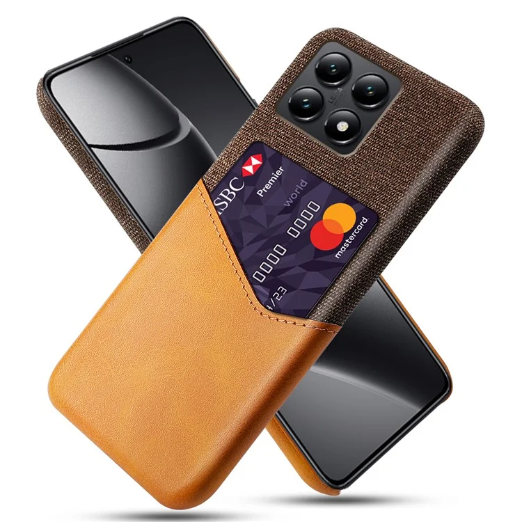 Capa para Xiaomi 14T em couro PU com textura de tecido e revestimento rígido de PC com suporte para cartão - Laranja