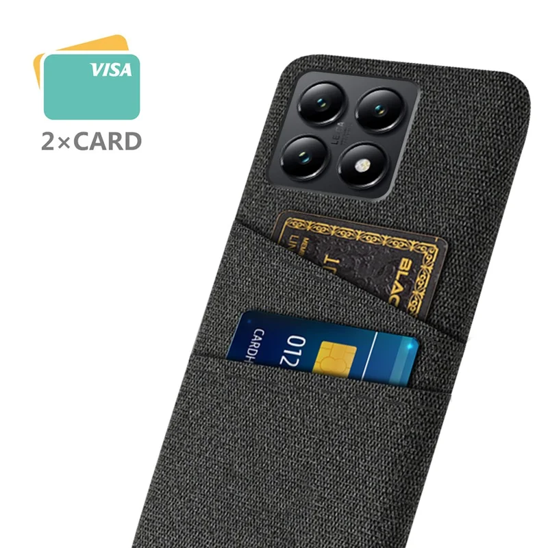 For Xiaomi 14T Case Cloth + Hard PC Phone Cover with Dual Card Slots - Black