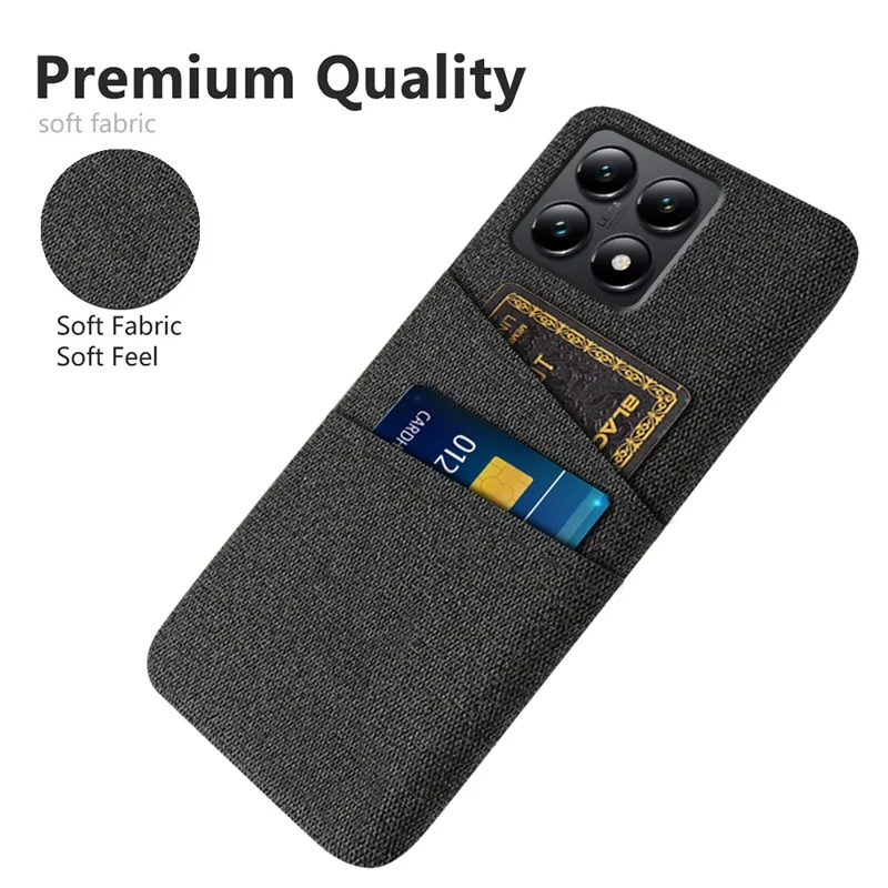 For Xiaomi 14T Case Cloth + Hard PC Phone Cover with Dual Card Slots - Black