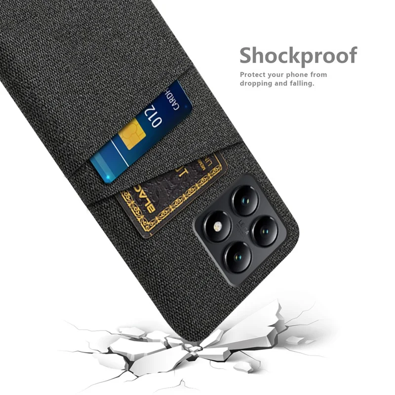 For Xiaomi 14T Case Cloth + Hard PC Phone Cover with Dual Card Slots - Black