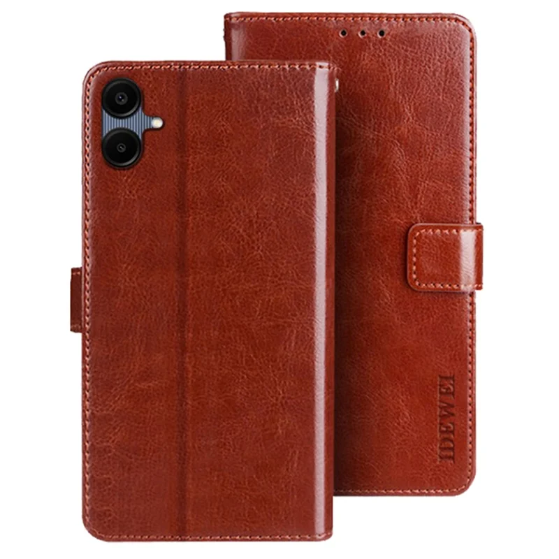 IDEWEI Capa de Couro com Textura de Cavalo Louco para Samsung Galaxy A06 - Marrom