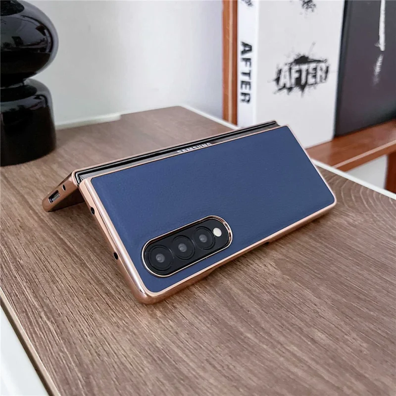 For Samsung Galaxy Z Fold4 5G Horizon Series Nano Electroplating Phone Case PU Leather Coated Hard PC Protective Cover - Black
