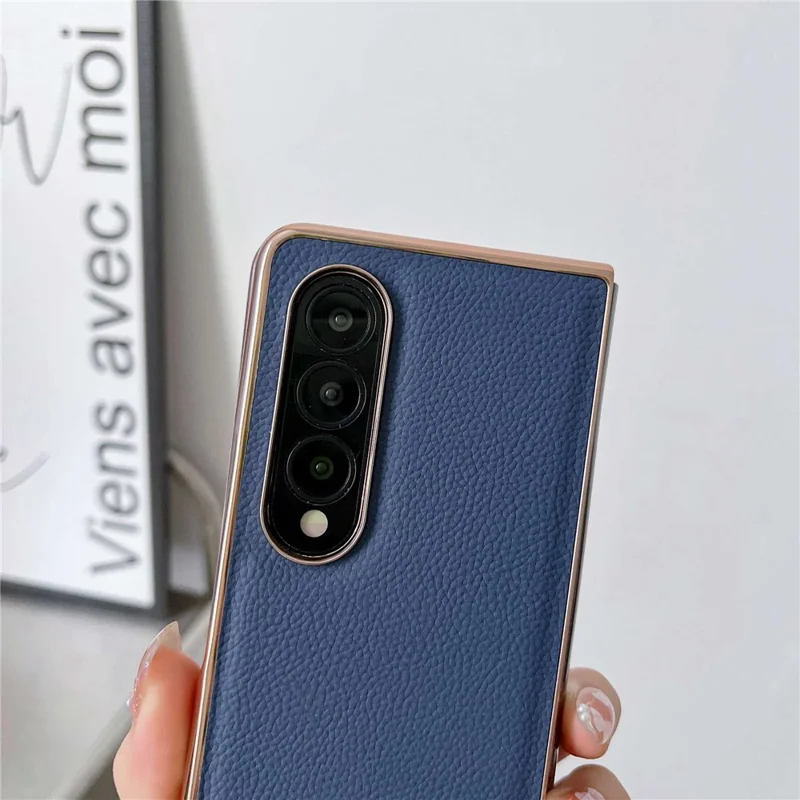 For Samsung Galaxy Z Fold4 5G Horizon Series Nano Electroplating Phone Case PU Leather Coated Hard PC Protective Cover - Black