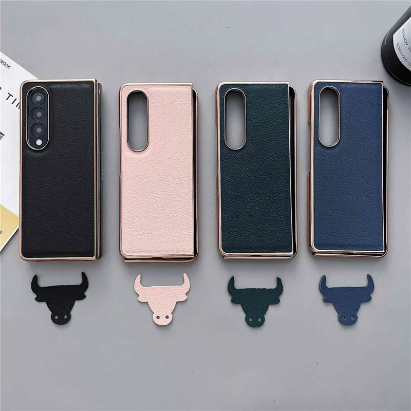 For Samsung Galaxy Z Fold4 5G Horizon Series Nano Electroplating Phone Case PU Leather Coated Hard PC Protective Cover - Black