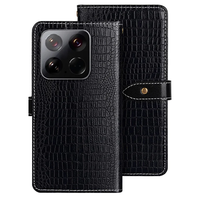 IDEWEI For Xiaomi 15 Case Crocodile Texture PU Leather Flip Phone Cover - Black