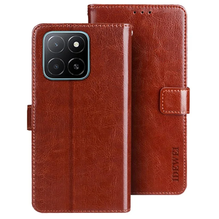 Funda de cuero con textura de caballo loco IDEWEI para Honor X5b - Marrón