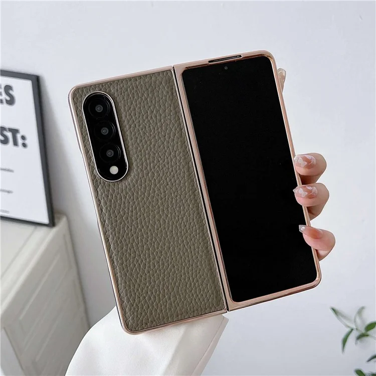 Para Samsung Galaxy Z Fold4 5G Star Starpre a Improvisación de Cadena Case de Teléfono PU Cool Hard PC Cubierta de Carcasa Nano Electroplatando - Gris