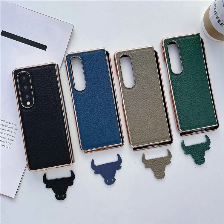 Para Samsung Galaxy Z Fold4 5G Star Starpre a Improvisación de Cadena Case de Teléfono PU Cool Hard PC Cubierta de Carcasa Nano Electroplatando - Gris