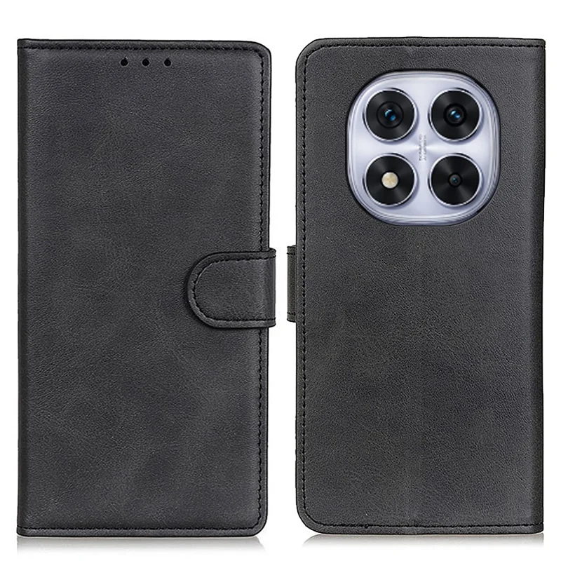 For Xiaomi Redmi Note 14 Pro 4G Stand Wallet Case Cowhide Texture Leather Phone Cover - Black