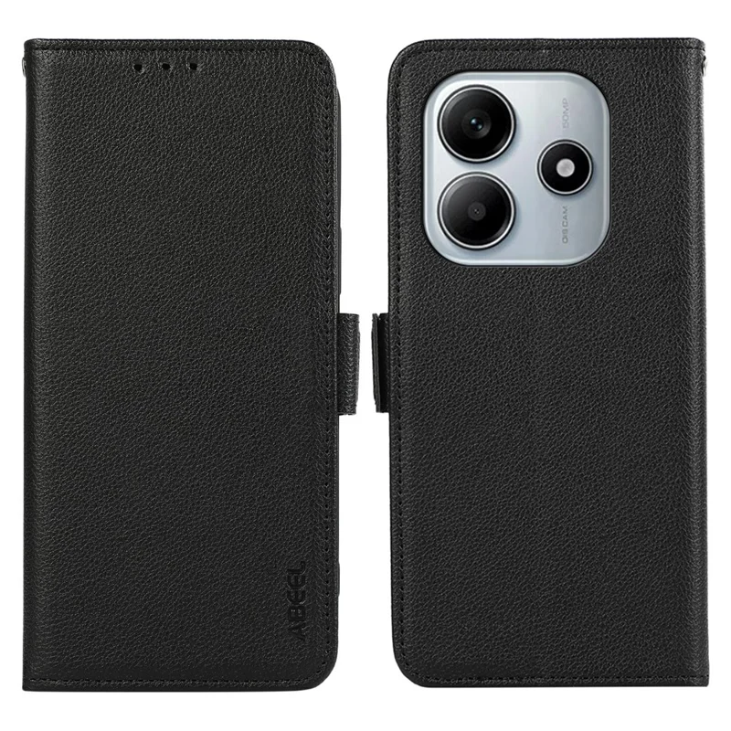 ABEEL Capa para Xiaomi Redmi Note 14 4G, textura de lichia, cobertura de telefone de couro com bloqueio RFID - Preto