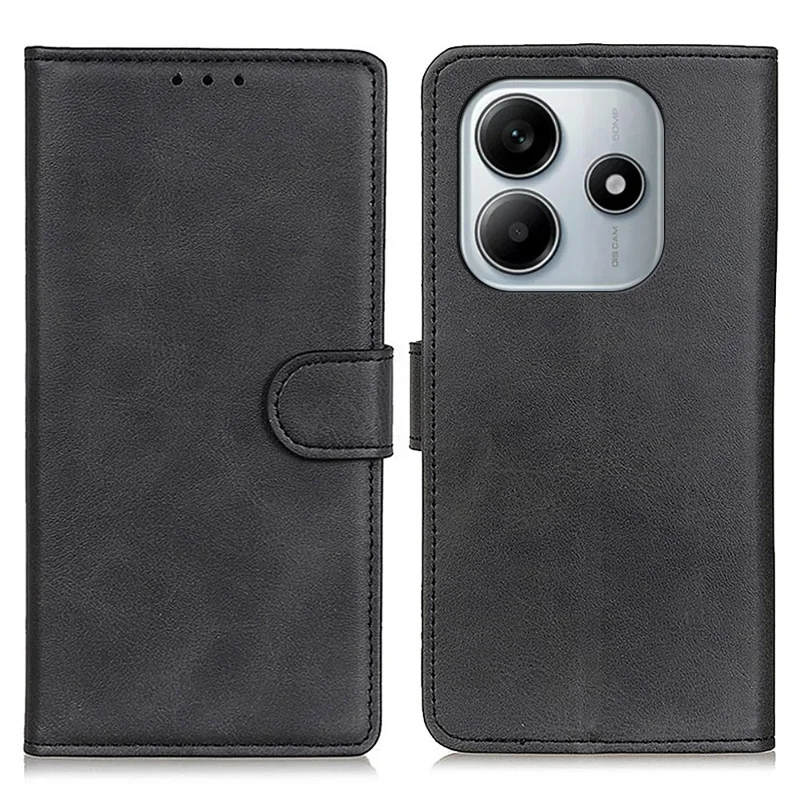 For Xiaomi Redmi Note 14 4G (163.25mm) Stand Wallet Case Cowhide Texture Leather Phone Cover - Black