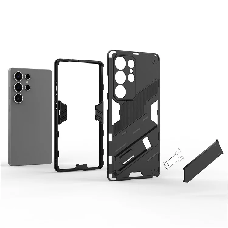 Для Samsung Galaxy S25 Ultra Case PC+TPU Shockproof Phone Cover with Kickstand - Black