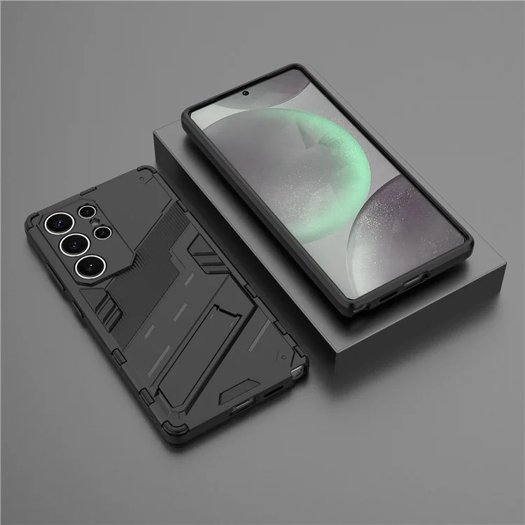 Для Samsung Galaxy S25 Ultra Case PC+TPU Shockproof Phone Cover with Kickstand - Black