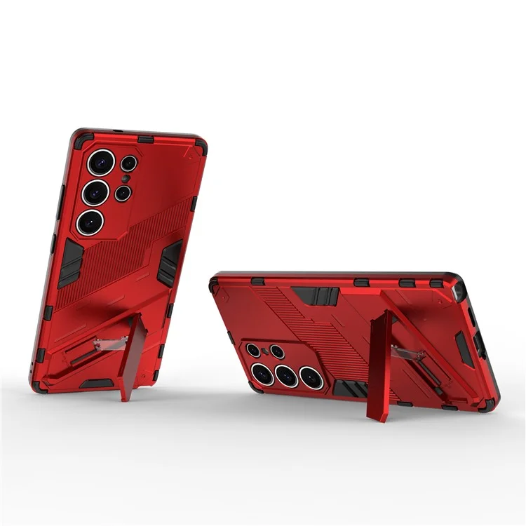 For Samsung Galaxy S25 Ultra Case PC+TPU Shockproof Phone Cover with Kickstand - Red