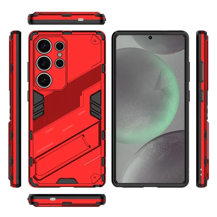 For Samsung Galaxy S25 Ultra Case PC+TPU Shockproof Phone Cover with Kickstand - Red