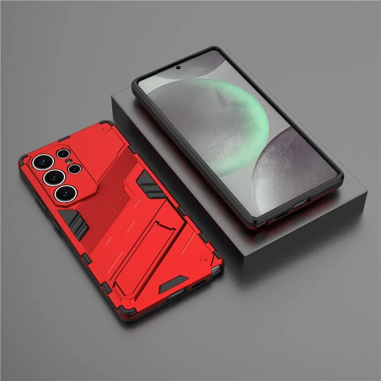 For Samsung Galaxy S25 Ultra Case PC+TPU Shockproof Phone Cover with Kickstand - Red