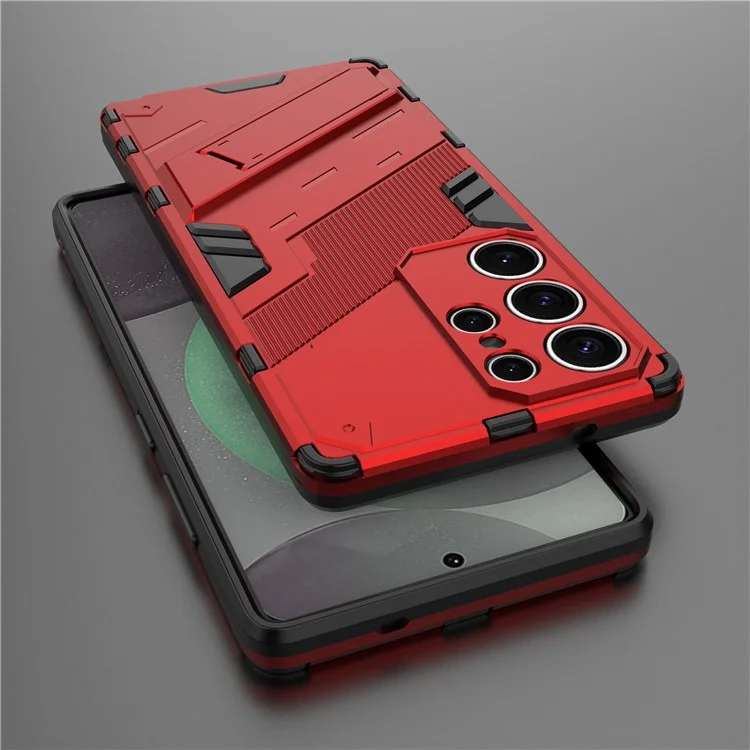 For Samsung Galaxy S25 Ultra Case PC+TPU Shockproof Phone Cover with Kickstand - Red