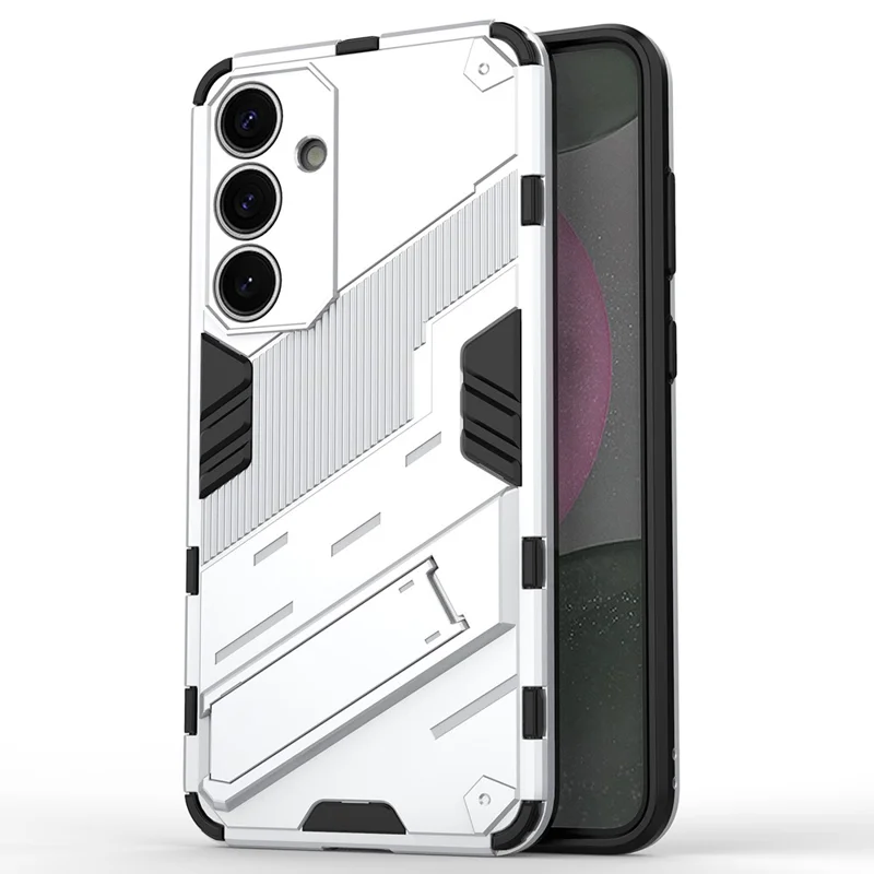 For Samsung Galaxy S25 Case PC+TPU Shockproof Phone Cover with Kickstand - White