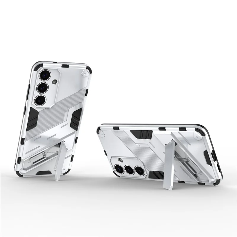 For Samsung Galaxy S25 Case PC+TPU Shockproof Phone Cover with Kickstand - White