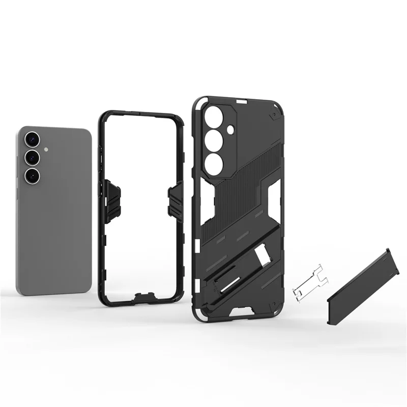 For Samsung Galaxy S25 Case PC+TPU Shockproof Phone Cover with Kickstand - White