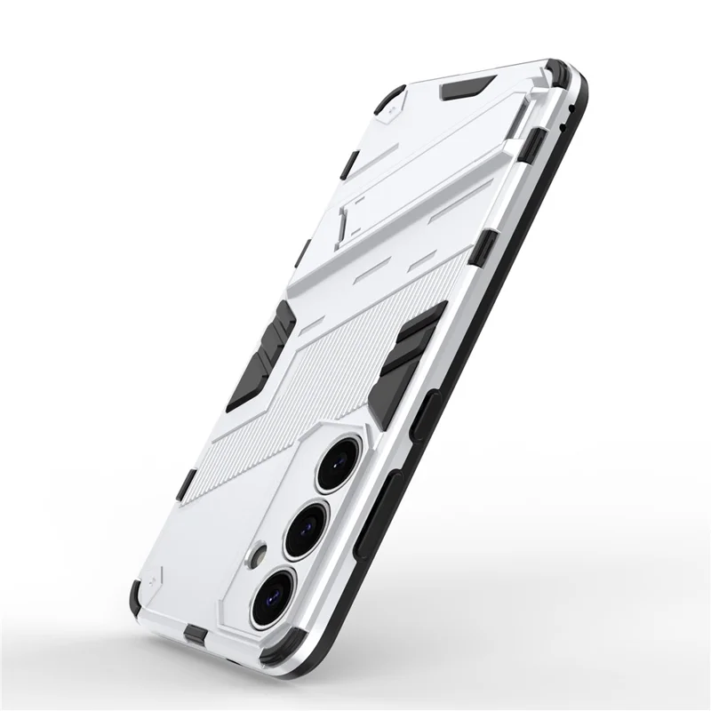 For Samsung Galaxy S25 Case PC+TPU Shockproof Phone Cover with Kickstand - White