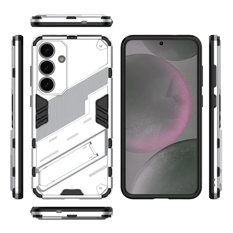 For Samsung Galaxy S25 Case PC+TPU Shockproof Phone Cover with Kickstand - White