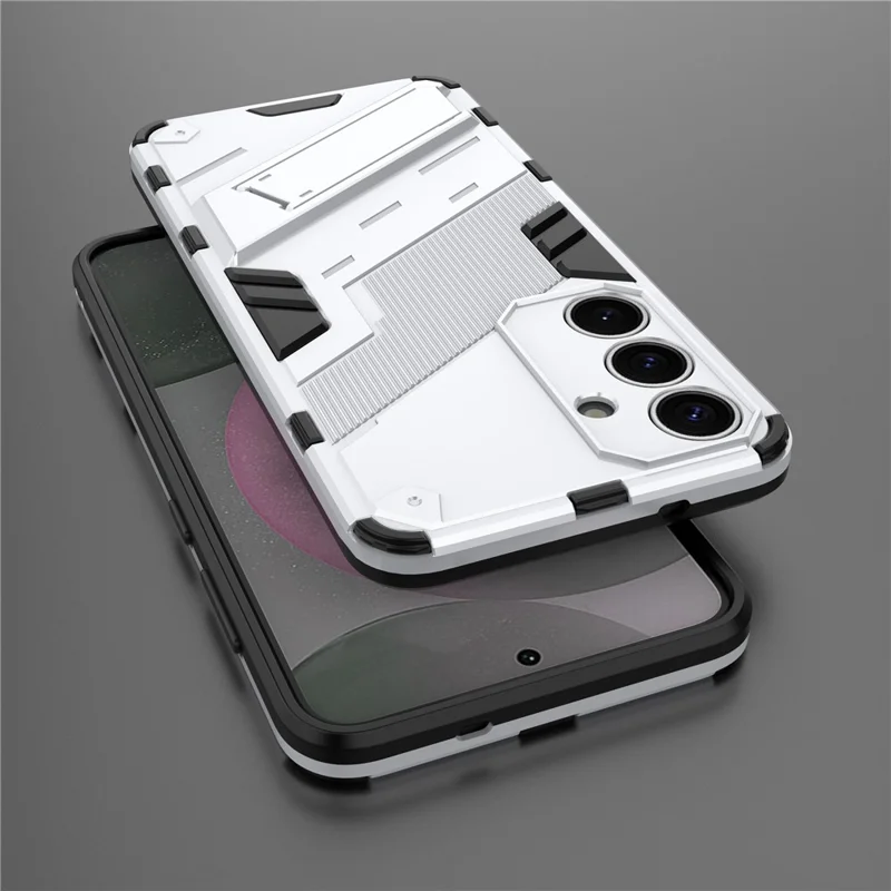 For Samsung Galaxy S25 Case PC+TPU Shockproof Phone Cover with Kickstand - White