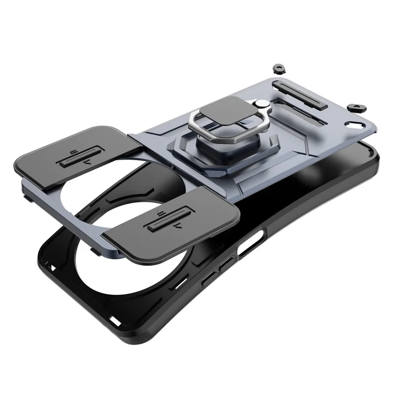 For Honor Magic7 Lite 5G / X9c 5G / X60 Pro 5G Case PC+TPU Kickstand Phone Protector with Lens Cover - Black