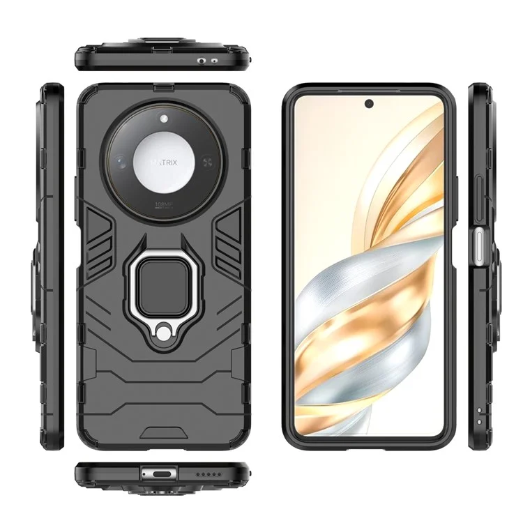 Чехол For Honor X60 5G с кольцом-подставкой, защитный чехол из ПК+ТПУ - черный