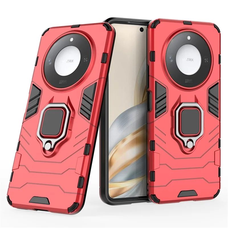 For Honor X60 5G Case Ring Kickstand PC+TPU Protective Phone Cover - Red