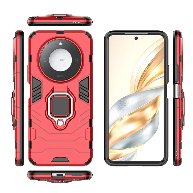 For Honor X60 5G Case Ring Kickstand PC+TPU Protective Phone Cover - Red