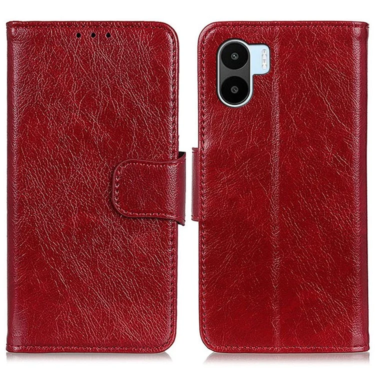 For Xiaomi Redmi A1 4G Anti-scratch Nappa Texture Phone Wallet Case Split Leather Strong Magnetic Clasp Stand Mobile Phone Flip Cover - Red