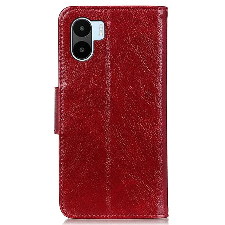For Xiaomi Redmi A1 4G Anti-scratch Nappa Texture Phone Wallet Case Split Leather Strong Magnetic Clasp Stand Mobile Phone Flip Cover - Red