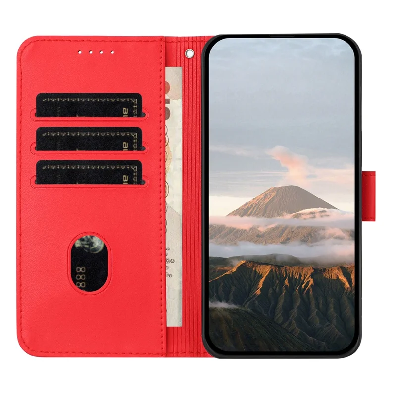 YX0090 For iPhone 16 Pro Max Case Triangle Imprint Leather Phone Cover with Lanyard - Red