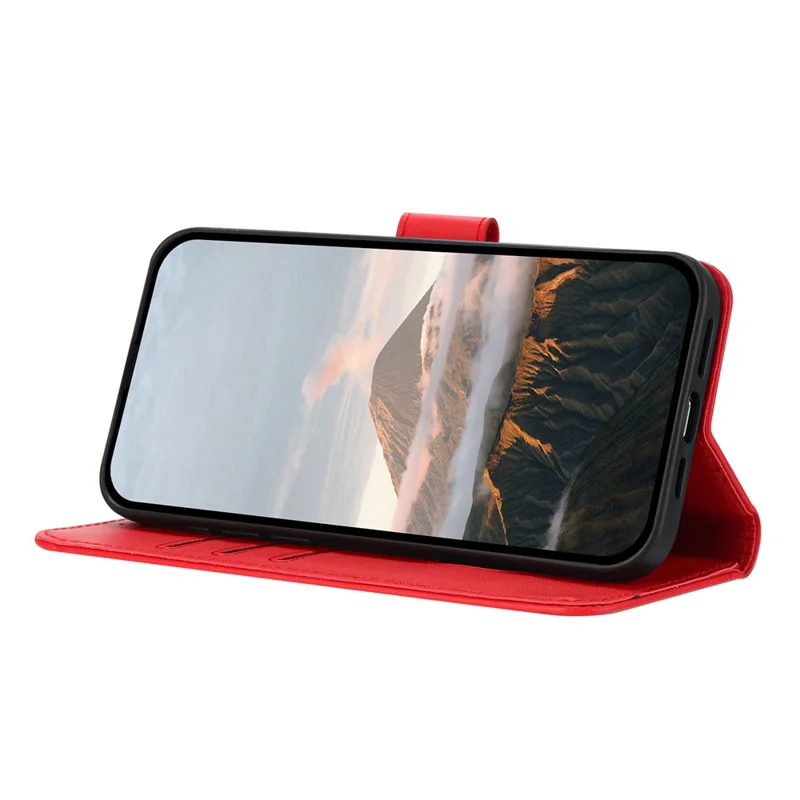 YX0090 For iPhone 16 Pro Max Case Triangle Imprint Leather Phone Cover with Lanyard - Red