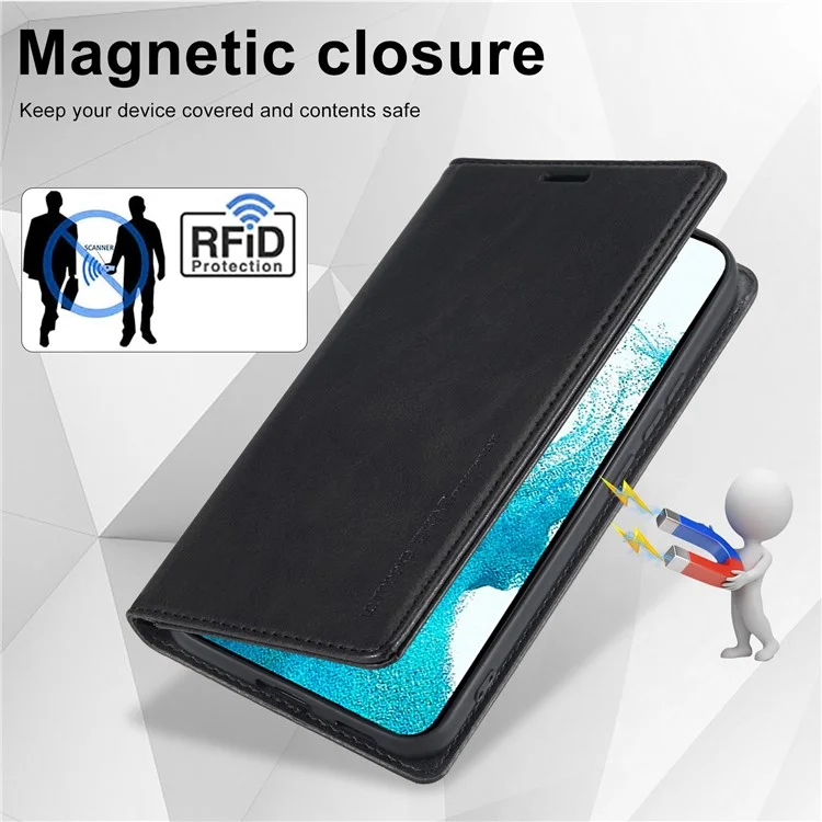 Lc. Imeeke Para Samsung Galaxy S22 5G Anti-scratch Phone Wallet Case Rfid Bloqueo de la Cubierta Del Teléfono Con Soporte - Negro