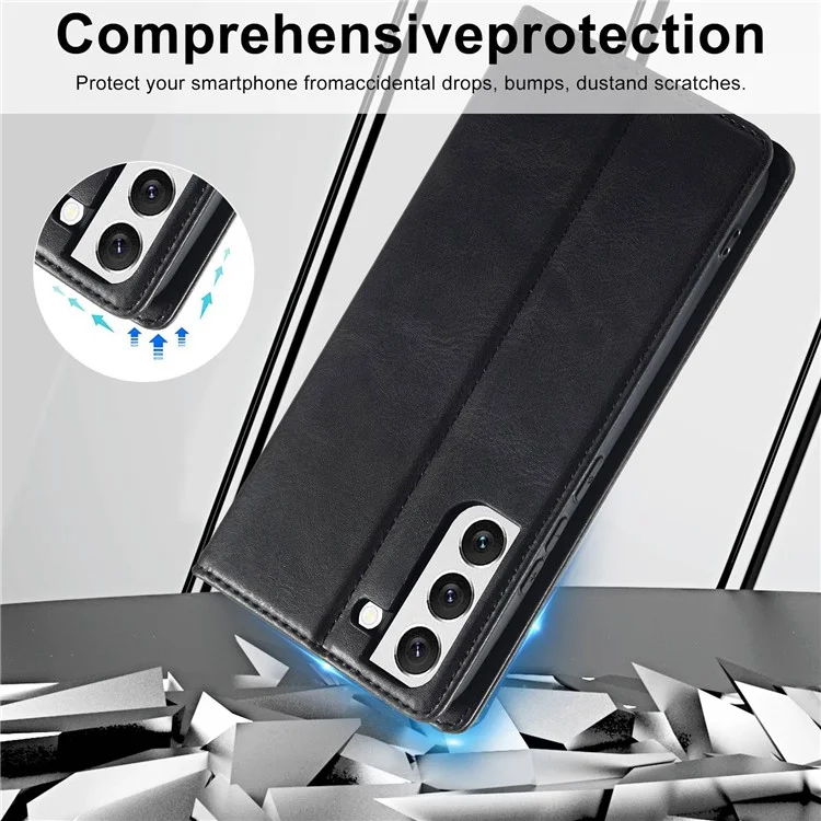 Lc. Imeeke Para Samsung Galaxy S22 5G Anti-scratch Phone Wallet Case Rfid Bloqueo de la Cubierta Del Teléfono Con Soporte - Negro