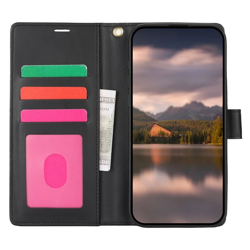 For iPhone 16 Pro Case with Hand Strap Flower Imprint Leather Wallet Phone Cover - Black